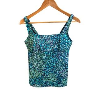 Lands End Tankini Top Women Size 8 Blue Beach Coastal Vacation Resortwear Swim‎